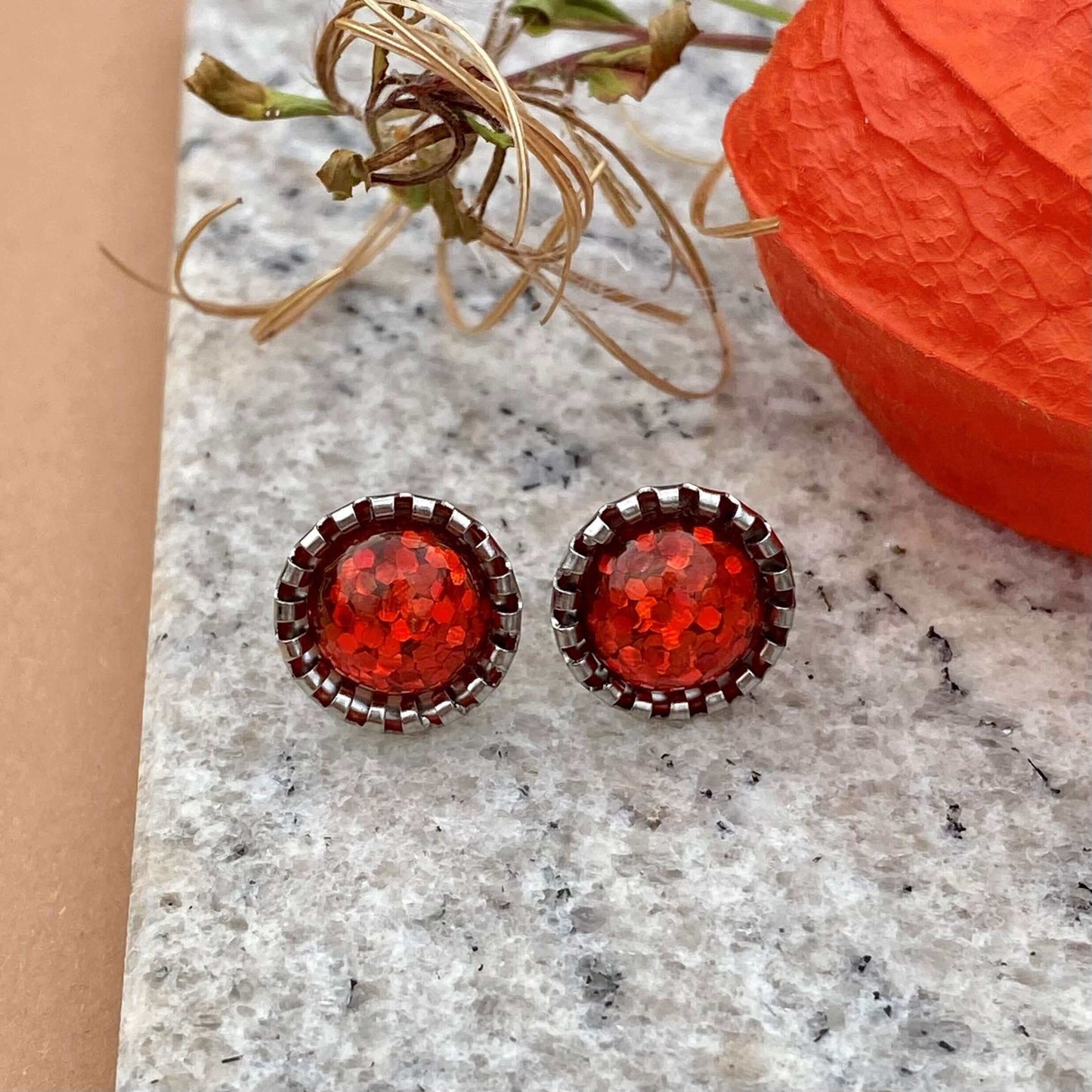 Ohrstecker "rote Sterne" glänzend