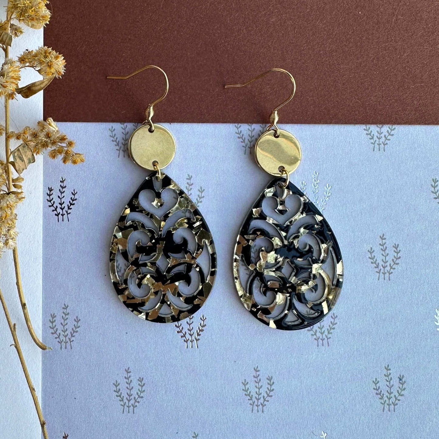 Ohrringe „Tropfen schwarz/gold“